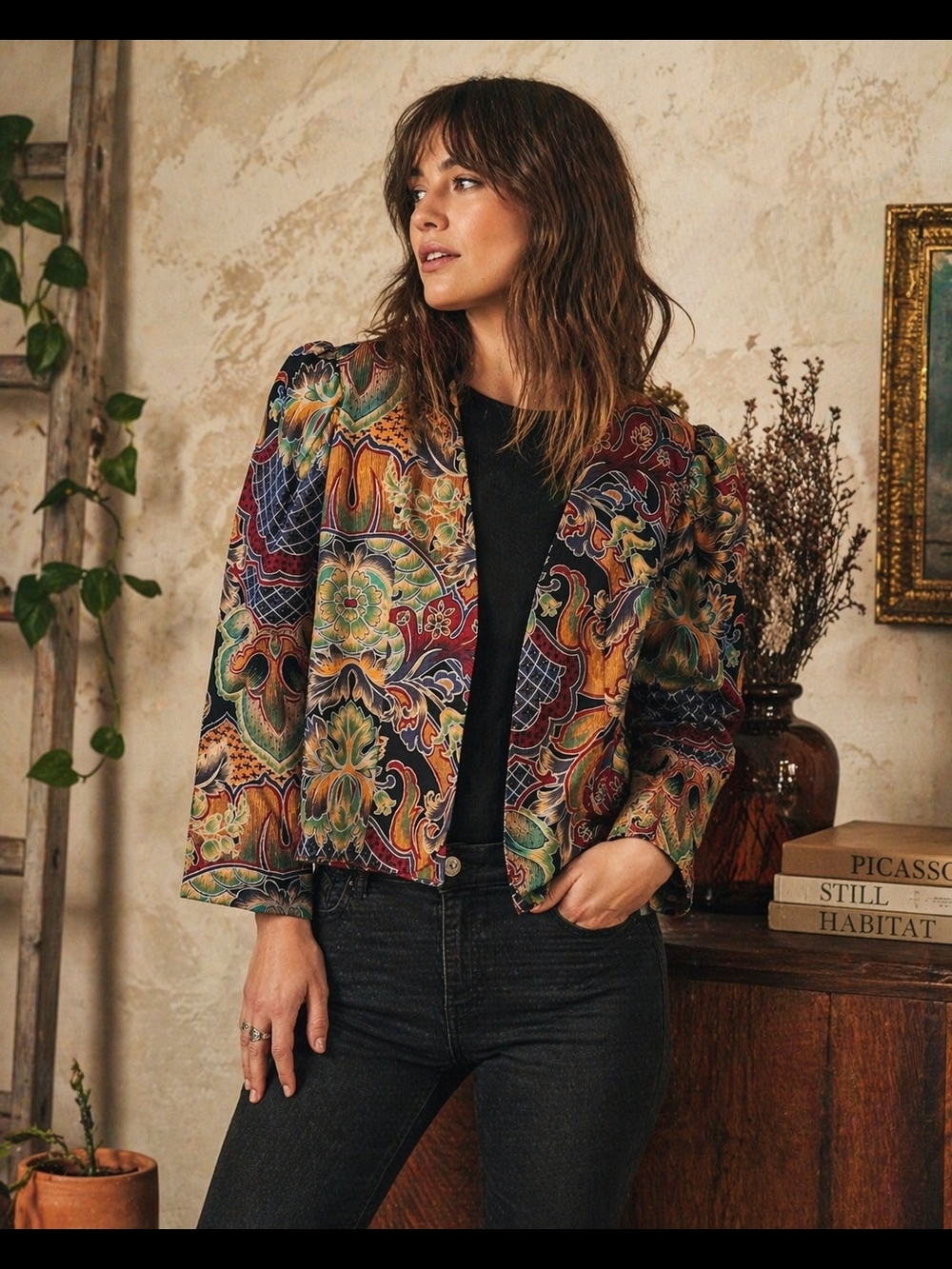 Vintage CC Magic Toni Garment Boho Print Cropped Jacket Small